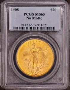 1908�N ���b�g�[�Ȃ� 20�h�� �S�[���h �Z���g�E�S�[�f���Y �_�u���C�[�O�� PCGS MS65 - ���� PQ