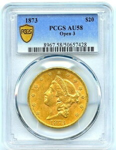 1873 �N 20 �h�� ���o�e�B �S�[���h �_�u�� �C�[�O���APCGS AU58 �I�[�v�� 3�A�悭�ł���Ă���A�t���b�V�����ǍD!