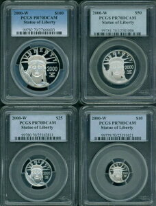 2000-W �v���[�t �v���`�i ���R�̏��_�� 4���Z�b�g PCGS PR70 PF70 $100 $50 $25 $10