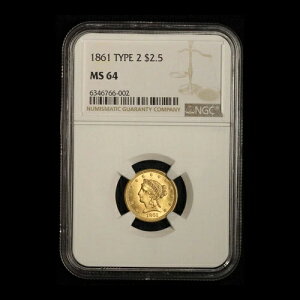 1861�N 2.50�h�� �S�[���h ���o�e�B �N�H�[�^�[�C�[�O�� - �^�C�v2 - NGC MS64 - ���������i�č��j