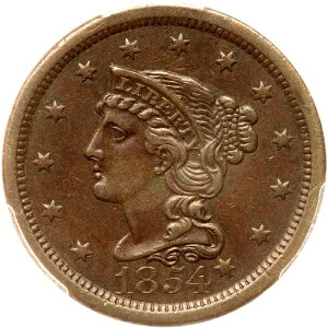 1854 N-19 R-3 PCGS AU 50 �� EDS �Ђъ���Ȃ� �\�ʕ҂ݍ��݃w�A ���[�W�Z���g�R�C�� 1�Z���g