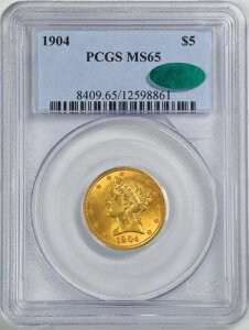 1904�N G$5 ���o�e�B�w�b�h �n�[�t�C�[�O�� MS65 PCGS 12598861 CAC