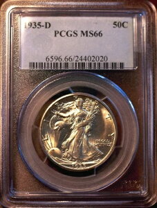 1935-D 50�Z���g �E�H�[�L���O ���o�e�B �n�[�t �h�� PCGS MS66