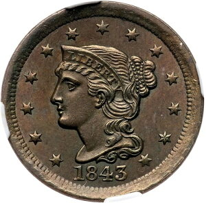 1843�N N-16 R-4 NGC MS 63 BN ���n���������A�҂ݔ��A��^�Z���g�d�� 1�Z���g