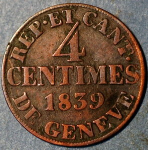 1839 �X�C�X�̃J���g�� �W���l�[�u 4 �T���^�C�� KM# 127