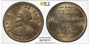 �p�i�}�B1/2�Z���e�V���A1907�N�B�t�B���f���t�B�A�����ǁBPCGS MS63 �_�u���_�C���o�[�X