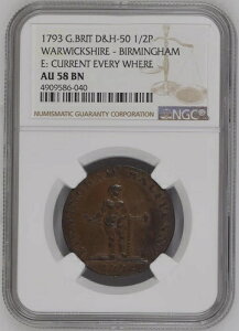 1793�N �C�M���X D&H-50 1/2P �E�H���b�N�V���[ �o�[�~���K�� -NGC AU 58 BN