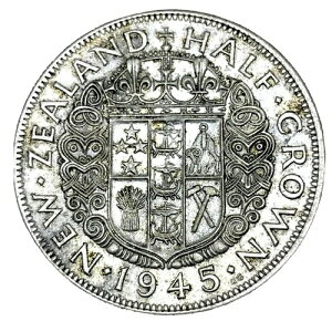 �j���[�W�[�����h 1945�N �n�[�t�N���E�� KM#11 UNC. .500 �V���o�[ 420,000���̂� ���s