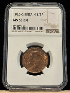 �C�M���X 1/2�y�j�[ 1920�N NGC MS 63 BN ����������̂���\�� �W���[�W5�� F2