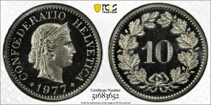 1977�N �X�C�X 10���b�y���R�C�� - PCGS MS66