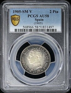 1905-SM V ��� 2�y�Z�^ Pta (1905) �X�y�C�� PCGS AU58