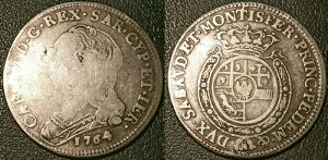 Savoy - Charles-Emmanuel III - 1/4 D�f ECU �V���o�[ (Quarto Di Scudo ) 1764 �g���m