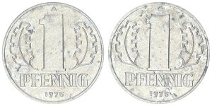 DDR 1 Pfennig 1975 �A���~ �T���v���o�����[�T�C�h 2x ��]�Ȃ� 0.72g SS-VZ 75932