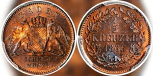 1866�N �h�C�c���B BADEN 1/2 �N���C�c�@�[ PCGS PR64RB �v���[�t�ŋɂ߂Ċ�