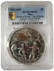 2021 2�I���X �V���o�[ 5�h�� �j�E�G BLOOD OF ELVES PCGS MS70 �S�[���h�V�[���h �X���[�� �X���u �R�C���B