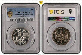 3 ライヒスマルク マールブルク大学 1927 A PCGS PR64CAM ポリッシュプレート 80967