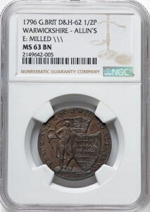 �C�M���X - 1796�N �E�H���b�N�V���[�E�A�����Y 1/2�y�j�[�g�[�N�� - NGC MS63 BN - ��