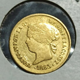 1863年 1ペソ スペイン フィリピン イサベル2世 金貨 Km#142 希少