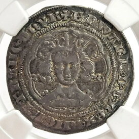 1354-1355年 イングランド グロート エドワード3世 クロス パティー シルバー コイン NGC AU 53 タワーミント