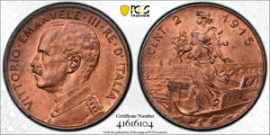 �C�^���A�A2 CENTESIMOS 1915 R - PCGS MS 65 RB ( SK11 ) �g�b�v�|�b�v�A��