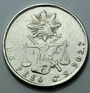1871�N Go S Un Peso Guanajuato Mexico Silver Coin Ley Justice Scales Liberty Cap!