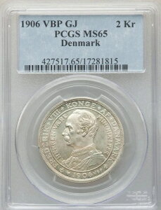 �f���}�[�N�A2 �N���[�l �L���O �t���f���b�N 8 �� 1906 VBP GJ-PCGS MS 65 (U)�A���A