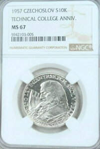 1957�N �`�F�R�X���o�L�A �V���o�[ 10 �R�����H�ȑ�w�n���L�O NGC MS 67 �g�b�v�|�b�v 1