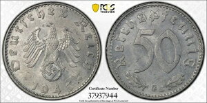 �i�`�X�̃R�C�� - PCGS MS63 1943-G 50 �t�F�j�q Pfg �h�C�c�A��O�鍑 J-372 WW2