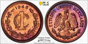1946�N���L�V�R1�Z���^�{PCGS MS66RB�g�b�v�|�b�v7/0�g�i�[�A�N���V�b�N�ȃ��L�V�J���g�[���R�C��