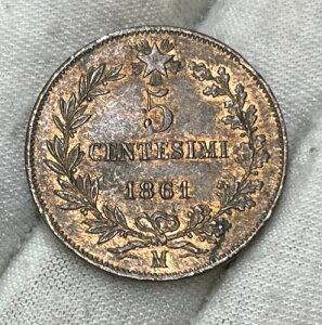 1861�N M �C�^���A 5 Centesimi �R�C�� ��ԗǍD �����l