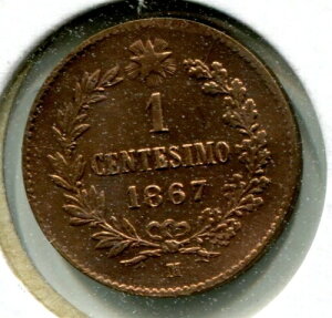�C�^���A 1867M 1 Centesimi�AKM#1.1�AUnc�AVictor Emanuel II