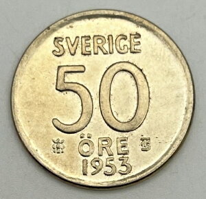 1953 �X�E�F�[�f�� 50 �z�� �V���o�[ .400 KM#825 BU UNC �����ʃO�X�^�t VI �N���O�X�z������