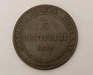 �C�^���A �g�X�J�[�i�Վ����{ 5 Centesimi 1859 KM#6 - VF
