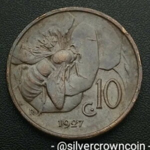 �C�^���A 10 Centesimi 1927 R. KM#60�B10�Z���g�d�݁B�n�j�[�r�[�B���B�b�g�E�G�}�k�G�[��3���B