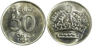 �X�E�F�[�f�� �O�X�^�t VI �V���o�[ 1954 TS 50 �z�� UNC KM# 825 (22 004)