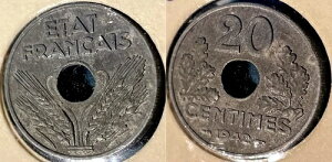 �t�����X 1942�N 20�T���`�[�� ���B�V�[ �t�����X������ KM-900.1 �d 3.5g ���� aUNC #BB16