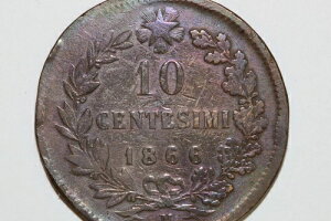 �p�[�v���g�[�� �l�b�g �ǍD �_���[�W���� 1866�N �C�^���A 10 Centesimi KM #11.4 (ITALY231)