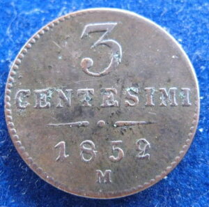 �C�^���A - �C�^���A���B �����o���f�B�A�����F�l�c�B�A - 1852 M - 3 Centesimi - XF - C# 30.1