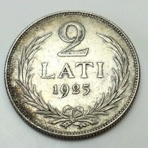 1925 ���g�r�A 2 ���e�B �V���o�[ KM# 8 ���ʃR�C�� Republika Latvijas D084