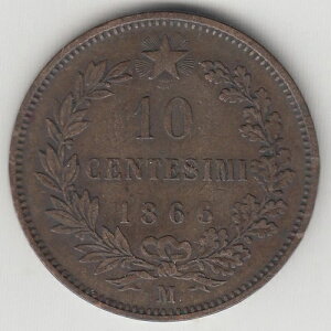 1866�N M �C�^���A 10 CENTESIMI - ���i�� KM# 11.1