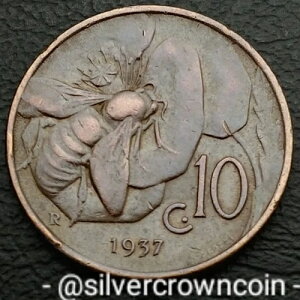 �C�^���A ???? 10 Centesimi 1937 R. KM#60�B10�Z���g�d�݁B�n�j�[�r�[�B�u�����Y�_�C���B