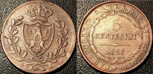 �T���f�[�j�� - Charles Felix - 5 Centesimi 1826 P�A�A���J�[ �W�F�m���@ !�L��#127