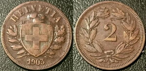 �X�C�X - �X�C�X�A�M - 2 rappen 1903 B�A�x���� VF! KM#4.2-