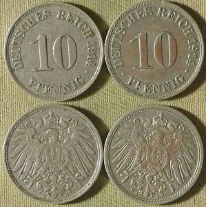 �h�C�c�鍑�F�R�C��2�� 10 Pf. 1912F + 1912G �SAU #12 IR10385