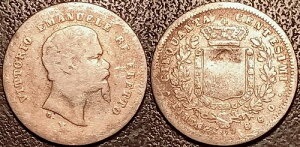 �C�^���A - �t�B�����c�F - 1860�N�� 50 Centesimi Silver ! KM#11
