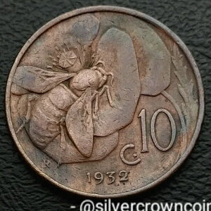 �C�^���A 10 Centesimi 1932 R. KM#60�B10�Z���g�d�݁B�n�j�[�r�[�BV. �G�}�k�G�[��3���BM
