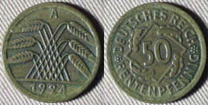 �h�C�c ���C�}�[�� : 1924A 50 Pf. XF-AU #34 IR113180