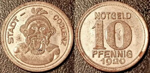 �h�C�c - �R�u�����c - 10 Pfennig Notgeld 1920 ���ɑf���炵�� !�t�@���N#80.3
