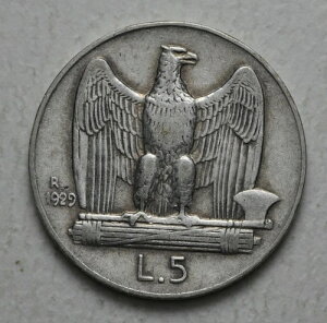 5 Livres 1929 King Vitttorio Emanuele III Kingdom D'Italia