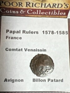 ���c�̓����ҁB�t�����X Comtat Venaissin 1578-1585 Billon Patard �A���B�j���� 15mm M1428
